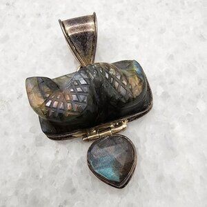 Carved Labradorite Snake Pendant 925 Sterling